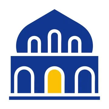Mosque icon solid blue yellow colour ramadan symbol perfect. Stock Illustration