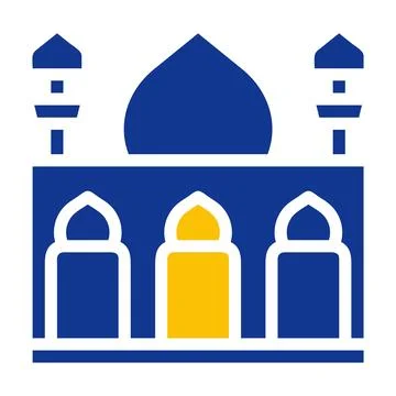 Mosque icon solid blue yellow colour ramadan symbol perfect. Stock Illustration