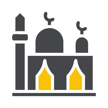 Mosque icon solid grey yellow style ramadan illustration vector element and.. Stock Illustration