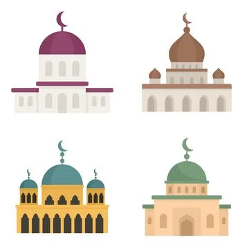 Mosque icons set flat isolated 스톡 일러스트