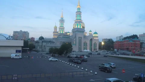 Mosque with illumination in the city timelapse Stock Footage 87210461