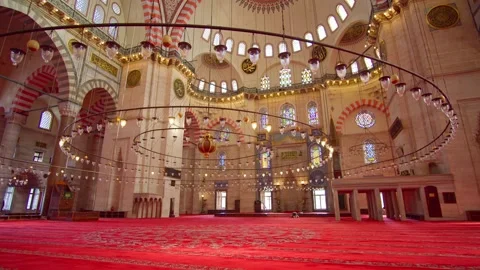Mosque interior, domes are painted with patterns, mosaic, Istanbul, Turkey Stock Footage 295187565