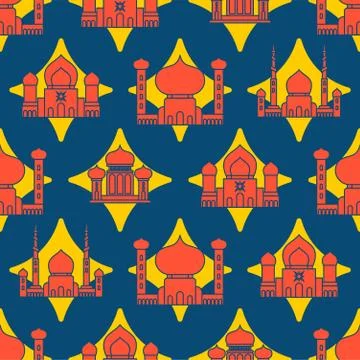 Mosque Islamic pattern seamless.  Ramadan Kareem Greeting Card. Background fo Stock Illustration