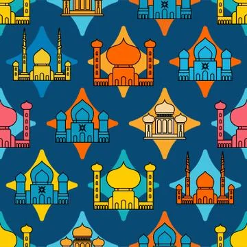 Mosque Islamic pattern seamless.  Ramadan Kareem Greeting Card. Background fo Stock Illustration