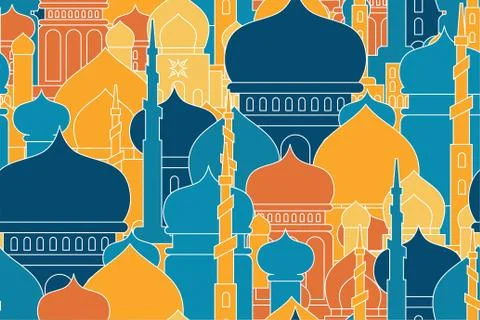 Mosque Islamic pattern seamless.  Ramadan Kareem Greeting Card. Background fo Illustrazione stock