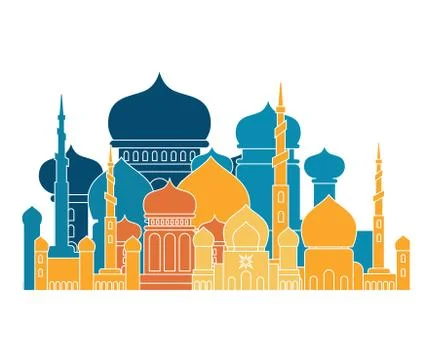 Mosque Islamic religious building. Vector illustration for Muslim holiday Eid Illustrazione stock