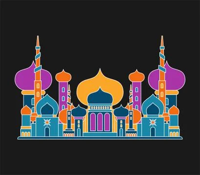 Mosque Islamic religious building. Vector illustration for Muslim holiday Eid Stock Illustration