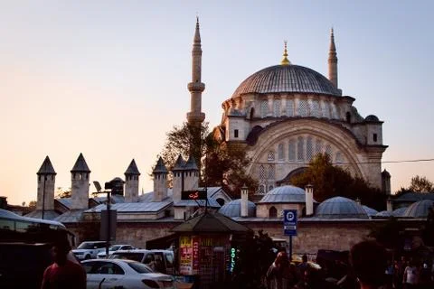 Mosque in Istanbul at sunset with minarets Stock Photos