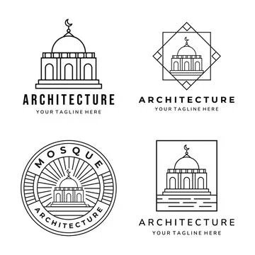 Mosque line art set bundle logo symbol vector illustration template design Stock Illustration
