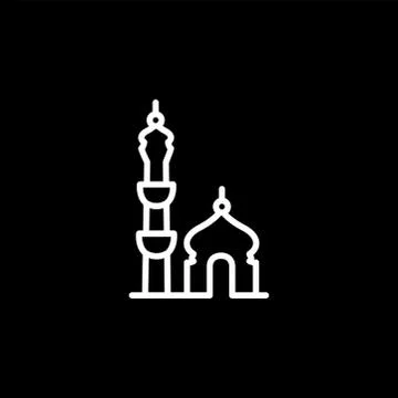 Mosque Line Icon On Black Background. Black Flat Style Vector Illustration. Stock Illustration