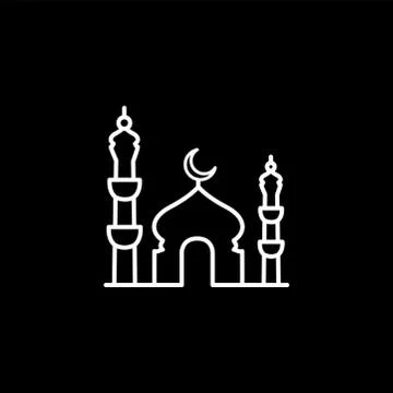 Mosque Line Icon On Black Background. Black Flat Style Vector Illustration. Stock Illustration