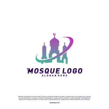 Mosque logo design concept Vector Template.Planet Religion Islamic logo templ Stock Illustration