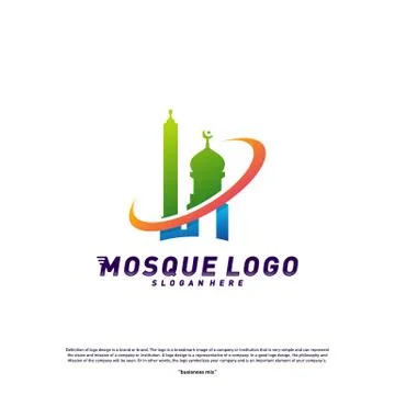 Mosque logo design concept Vector Template.Planet Religion Islamic logo templ Stock Illustration