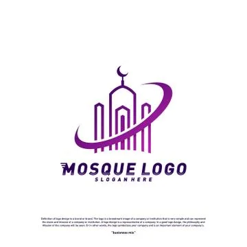 Mosque logo design concept Vector Template.Planet Religion Islamic logo templ Stock Illustration
