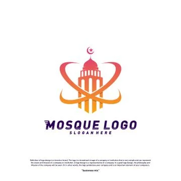Mosque logo design concept Vector Template.Planet Religion Islamic logo templ Stock Illustration