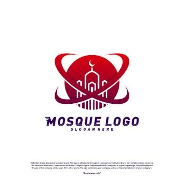 Mosque logo design concept Vector Template.Planet Religion Islamic logo templ Stock Illustration