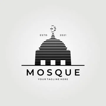 Mosque logo vector , line art illustration , vintage design graphic, muslim l Stock Illustration