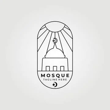 Mosque logo vector , line art illustration , vintage design graphic, muslim l Stock Illustration