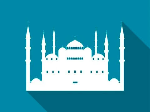 Mosque with a long shadow. Blue Mosque flat icon. Vector illustration. Stock Illustration