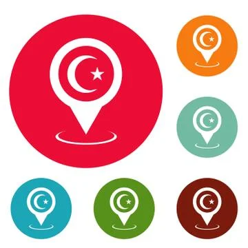 Mosque map pointer icons circle set vector Stockillustratie