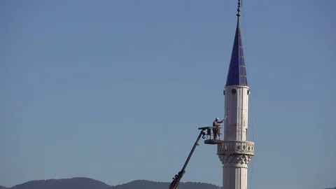 Mosque Minaret Paint Stock Footage 84949724