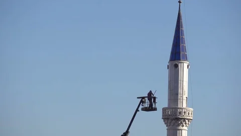 Mosque Minaret Paint Stock Footage 84949744