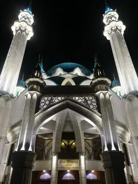 Mosque with minarets at night Stock Photos