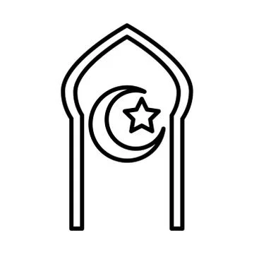 Mosque moon temple eid mubarak islamic religious celebration line style icon Ilustración de archivo