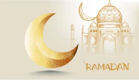 Mosque with moon Vector line art Ilustração Stock