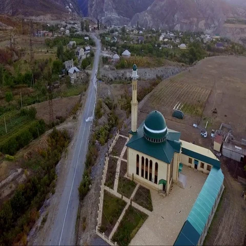 Mosque in the mountain village Stock Footage 69550034