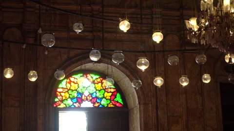Mosque of Muhammad Ali interior isalamic beautiful architecture stained gla.. Stock Footage 245919970