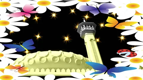 Mosque Night And Flowers Stock Footage 45971980