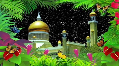 Mosque Night With Flowers Stock Footage 45973256