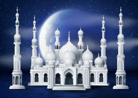 Mosque in the night moon. Stock Illustration