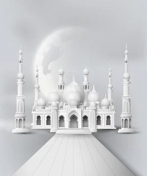 Mosque in the night moon. Stock Illustration