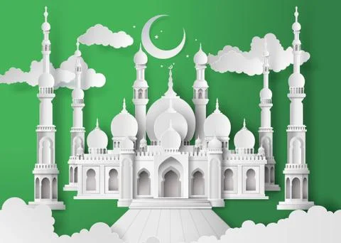 Mosque in the night moon. Stock Illustration