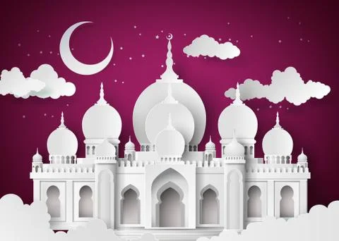 Mosque in the night moon. Stock Illustration