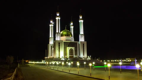 Mosque at night timelapse Stock Footage 247330961