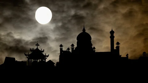 Mosque Omar Ali Saifuddin and Ceremonial Barge, Time Lapse by Night, Brunei Stock Footage 113677948