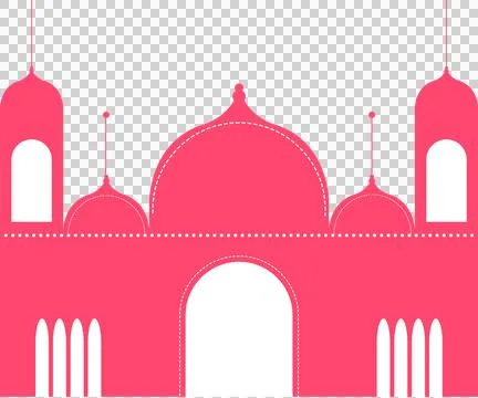 Mosque outline showing as flat vector with central dome and arched towers on Stock Illustration