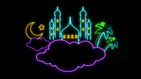 MOSQUE PALM TREE MOON TEMPLATE Stock Footage 261292983