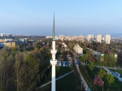 Mosque panoramic view in Zagreb 스톡 동영상 74372372