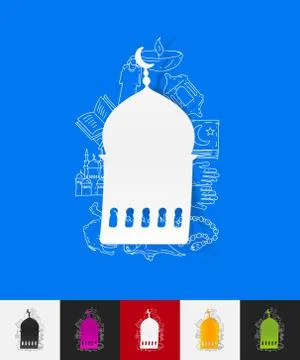 Mosque paper sticker with hand drawn elements Stock Illustration