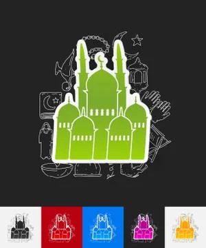 Mosque paper sticker with hand drawn elements Illustrazione stock