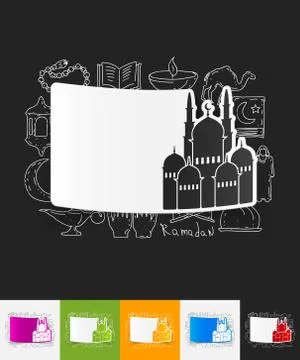 Mosque paper sticker with hand drawn elements Stock Illustration