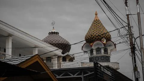 Mosque with Patterned Domes and Power Lines Stock Photos