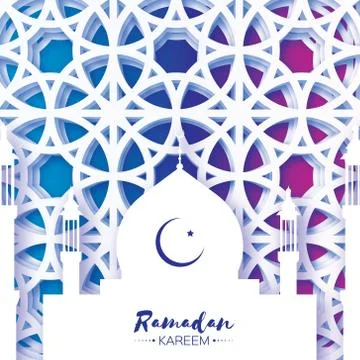 Mosque. Ramadan Kareem Greeting card with arabic arabesque Window. Crescent Moon Stock Illustration