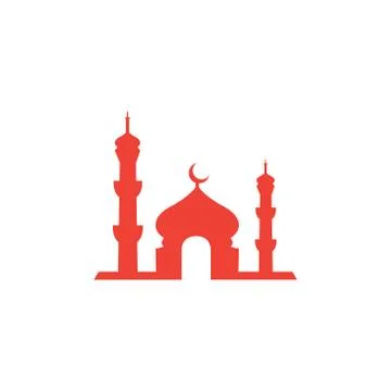 Mosque Red Icon On White Background. Red Flat Style Vector Illustration Stock Illustration