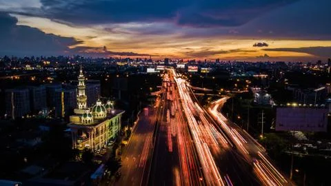 Mosque with road in twilight time Stock Photos