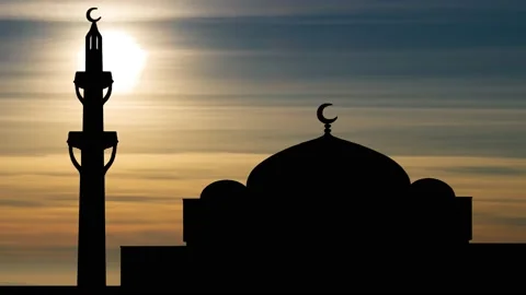 The Mosque of Rome: Time Lapse at Sunset with Silhouette of Dome and Minaret Stock Footage 130196433